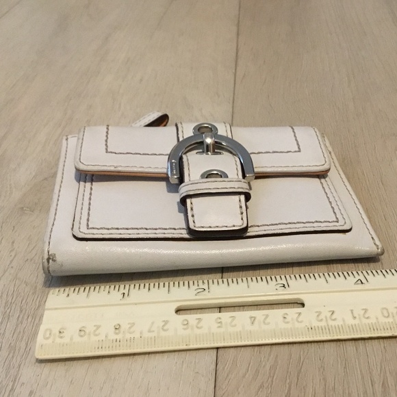 Coach Handbags - Coach cream leather wallet with key fob and silver colored accents